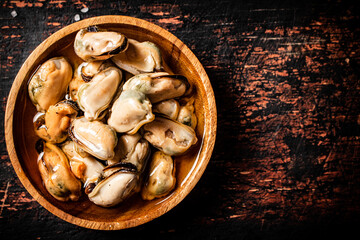 Pickled mussels in a bowl. 