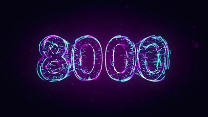 Futuristic Motion Purple Blue Shiny Number 8000 3d Lines Effect And Square Dots Particles Reveal On Dark Purple Glitter Dust Background