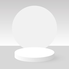 Podium showcase, vector. White round pedestal showcase. A minimalistic scene for demonstrating the product layout.