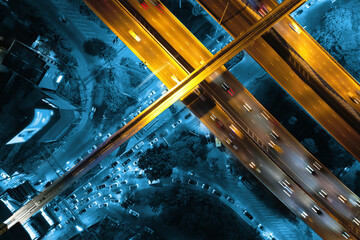 Arial top view of Modern transportation with Expressway, Top view. Important infrastructure.