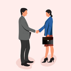 Fototapeta premium Two business people shaking hands after agreement and negotiation. Corporate handshake concept. Vector illustration with white background.