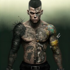 Cybernetically enhanced gang member. Biopunk. Made with Generative AI.	