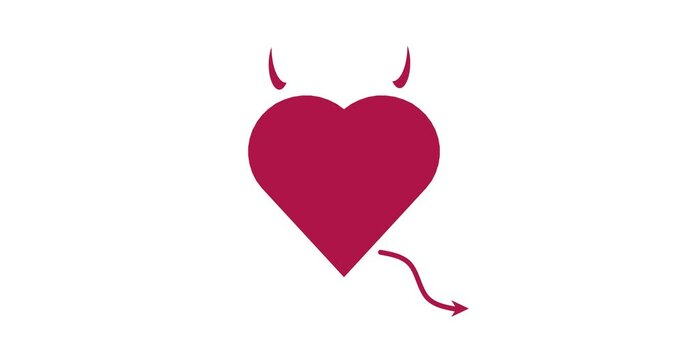 Heart with devil horns and tail isolated on white background, love devil. Valentine's Day concept	