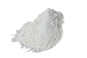 Close up Pile of Tapioca starch explosion flying, White powder tapioca starch wave floating fall down in air. tapioca starch is element material. Eyeshadow crush for make up artist. White background