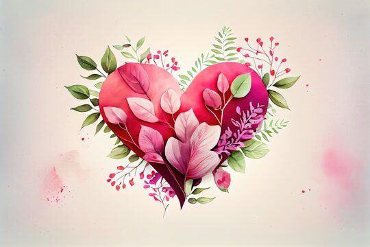 heart, flower, floral, wedding, valentine, rose, flowers, decoration, illustration, romance, art, romantic, celebration, watercolor, card, pink, painting, AI
