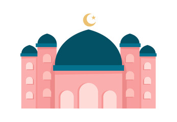 Pink cute mosque vector. Illustration of mosque for ramadan.