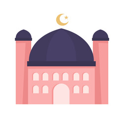 Pink cute mosque vector. Illustration of mosque for ramadan.