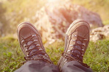 Trekking boots in the mountains