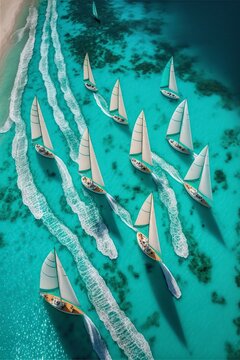 illustration of sailboats navigating the ocean,image generated by AI