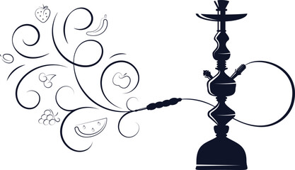 Hookah silhouette with steam and fruit flavors. Design for smoking hookah and relaxing
