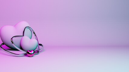 purple 3d background with several other love-shaped decorations on the side
