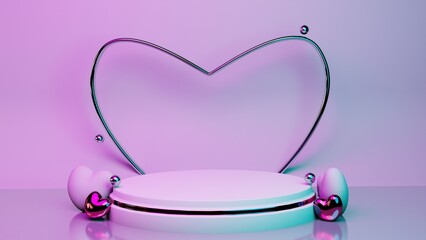 3d purple background equipped with a love-shaped decoration with a white circle in the middle to celebrate Valentine's Day
