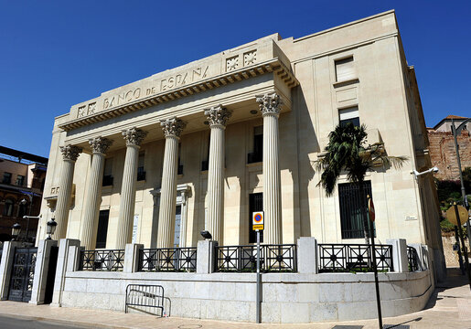 Building of the Bank of Spain (Banco de España) in Malaga, the capital of the Costa del Sol. Andalusia, Spain