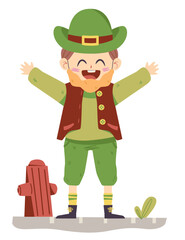 Little Boy with Leprechaun Costume- Hand Drawn - St. Patricks Day