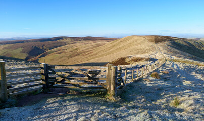 Views of Mozie Law and the fence of the Scottish Border from Windy Gyle on a sunny but frosty...