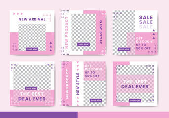 Fashion sale social media post template collection with pink and purple color