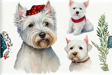 White terrier dog composite drawing on white background