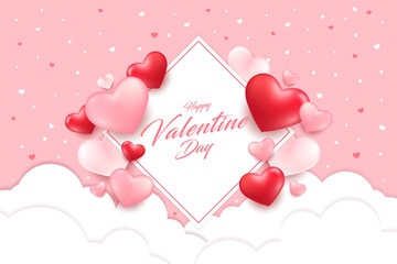 Valentine's day concept posters set. Vector illustration. red and pink paper hearts with frame on geometric background. Cute love sale banners or greeting cards. love romantic happy graphic design