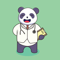 Cute Panda becomes a doctor Icon Vector Cartoon Illustration. Premium Vector Animal Nature Icon Concept Isolated. Flat Cartoon Style