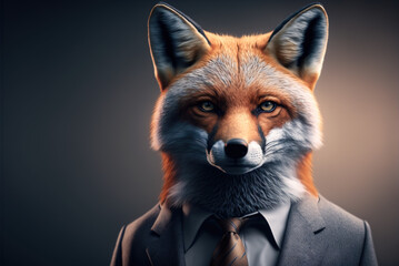Portrait fox in a business suit on an isolated background, generative ai