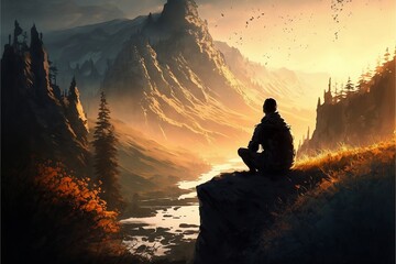 Sunset Sanctuary: A Nature Landscape of Meditation and Evening Sky