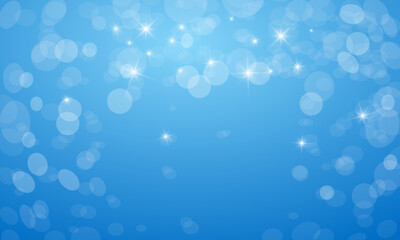 Blue background with bokeh balls and stars - winter backdrop - vector