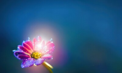Obraz na płótnie Canvas pink flower on blue background, glowing flower created with Generative AI