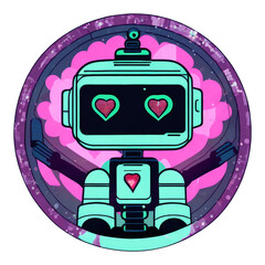 Naklejka premium Cute robot with hearts. Generative AI