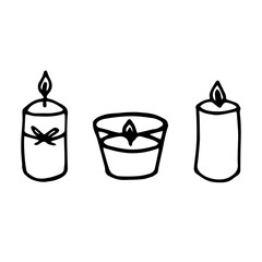 Candle set doodle style vector illustration isolated on white