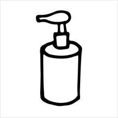 Soap in pump bottle doodle style vector illustration isolated on white