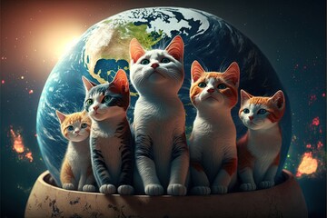 cats celebrating world cat day smartphone illustration generative ai
