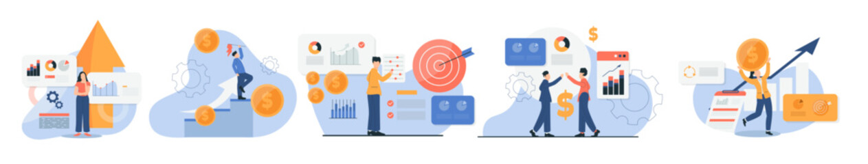 Set Icon Finance Concept Of Business 