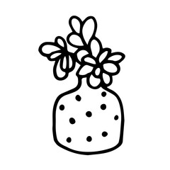 Vase with flowers doodle vector illustration isolated on white