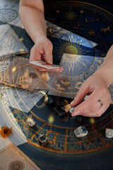 Astrology. Astrologer calculates natal chart and makes a forecast of fate.Tarot cards, Fortune...