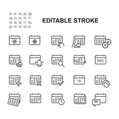 Simple Set Of Calendar Related Vector Line Icons. Contains Icons like Season, Appointment, Date Setting, Work Schedule and many more. Editable Strokes.
