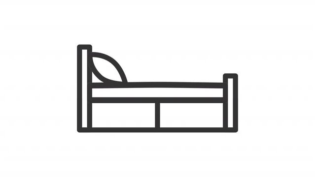Animated single bed linear icon. Kids bedroom furniture. Comfortable item. Homeware. Seamless loop HD video with alpha channel on transparent background. Outline motion graphic animation