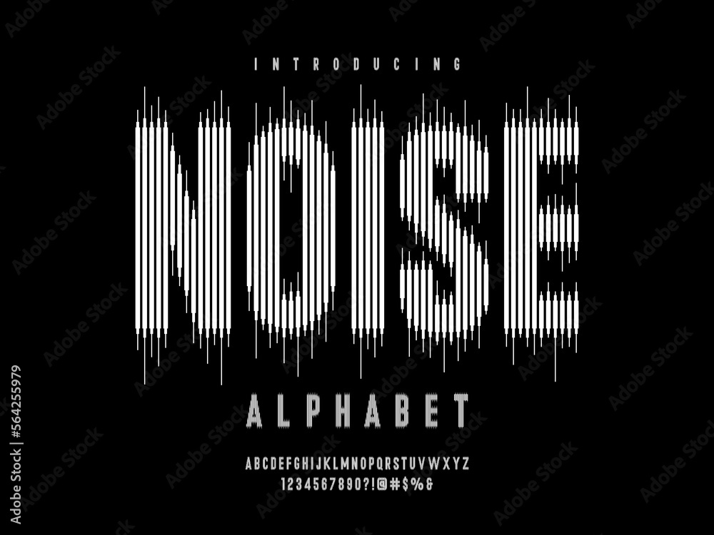 Fototapete sound wave style alphabet design with uppercase, numbers and symbol