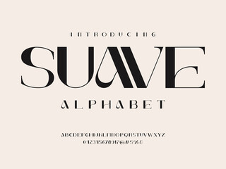 Modern elegant alphabet design with uppercase, numbers and symbol