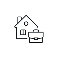 Work from home. Portfolio with house linear icon. Freelance. Remote work. Thin line customizable illustration. Contour symbol. Vector isolated outline drawing. Editable stroke