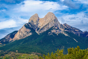 View of one of the most legendary mountains in Catalonia, the Pedraforca located in a protected...
