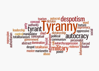 Word Cloud with TYRANNY concept, isolated on a white background