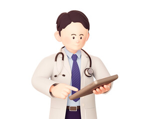 3D illustration of a doctor who treats with tablet pc.