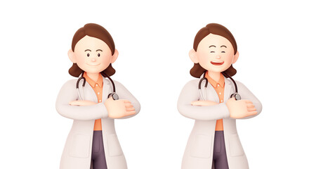 3d illustration set of a female doctor with her arms crossed
