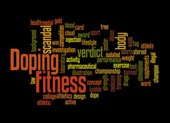 Word Cloud with DOPING FITNESS concept, isolated on a black background