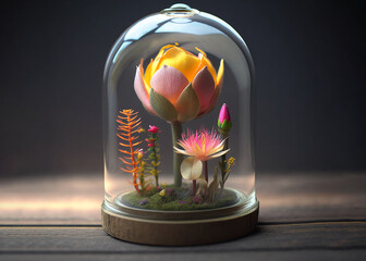 Atemberaubend schöne Terrarium super realistische natürliche Blume mit einem natürlichen Licht im Glas - obrazy, fototapety, plakaty