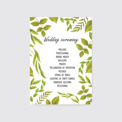 beautiful wedding and invitation card with green scenery  leaves frame watercolor  vector illustration