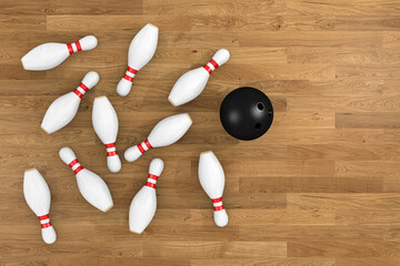 3d illustration bowling ball on playing field