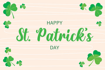 St. Patrick's Day background. Vector illustration with shamrock. Green clover border, horizontal frame. Sample symbol of Ireland. Irish header for the web.