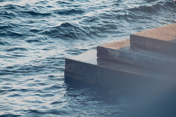 Stairs leading down to the lake water