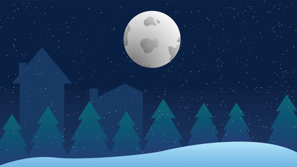 SNOW LANDSCAPE ON A FULL MOON NIGHT
